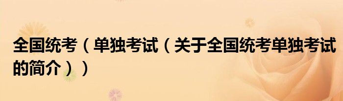 全國統考（單獨考試（關于全國統考單獨考試的簡介））