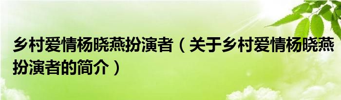 鄉村愛情楊曉燕扮演者（關于鄉村愛情楊曉燕扮演者的簡介）