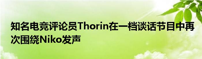知名電競評論員Thorin在一檔談話節目中再次圍繞Niko發聲