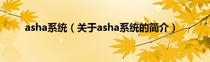 asha系統（關于asha系統的簡介）
