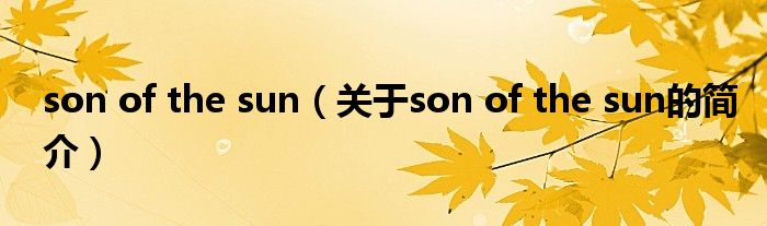 son of the sun（關于son of the sun的簡介）