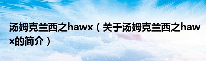 湯姆克蘭西之hawx（關(guān)于湯姆克蘭西之hawx的簡(jiǎn)介）