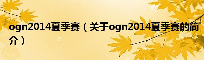 ogn2014夏季賽（關于ogn2014夏季賽的簡介）