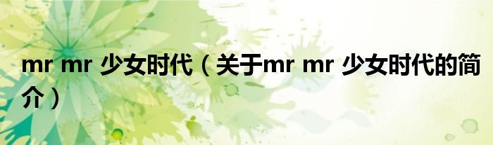mr mr 少女時代（關于mr mr 少女時代的簡介）