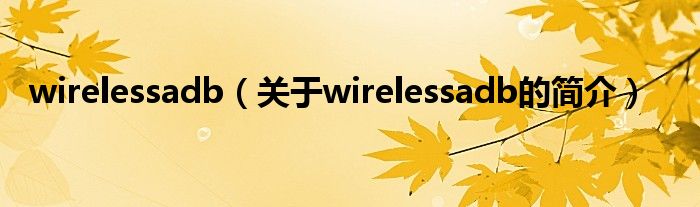 wirelessadb（關于wirelessadb的簡介）