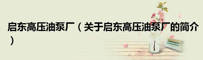 啟東高壓油泵廠（關于啟東高壓油泵廠的簡介）