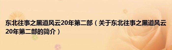 東北往事之黑道風云20年第二部（關于東北往事之黑道風云20年第二部的簡介）