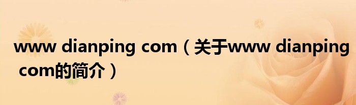 www dianping com（關于www dianping com的簡介）
