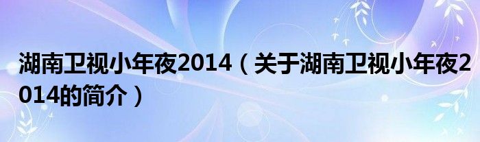 湖南衛視小年夜2014（關于湖南衛視小年夜2014的簡介）