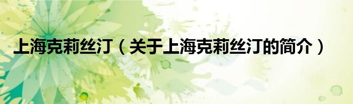 上海克莉絲汀（關(guān)于上海克莉絲汀的簡介）