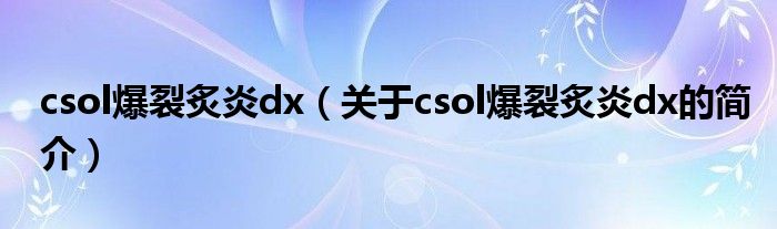 csol爆裂炙炎dx（關于csol爆裂炙炎dx的簡介）