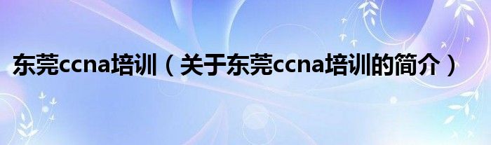 東莞ccna培訓（關于東莞ccna培訓的簡介）