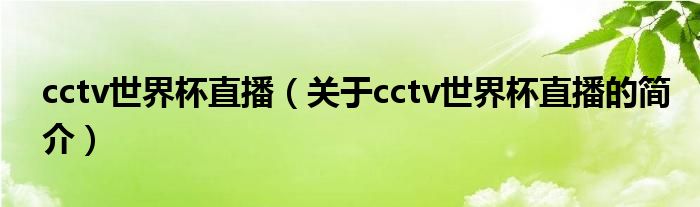 cctv世界杯直播（關于cctv世界杯直播的簡介）