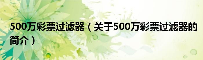 500萬彩票過濾器（關于500萬彩票過濾器的簡介）
