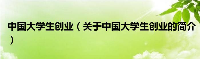 中國大學生創業（關于中國大學生創業的簡介）