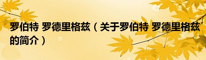 羅伯特 羅德里格茲（關于羅伯特 羅德里格茲的簡介）