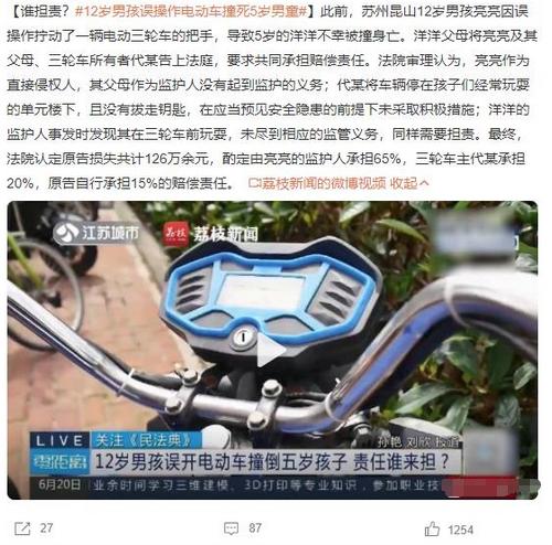12歲男孩誤操作電動(dòng)車撞死5歲男童，法院判決共同承擔(dān)賠償責(zé)任